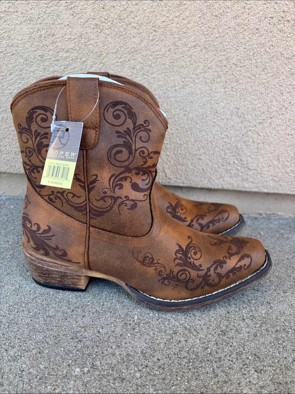 Roper Brown Western Short Shaft Boots with Scroll Embroidery